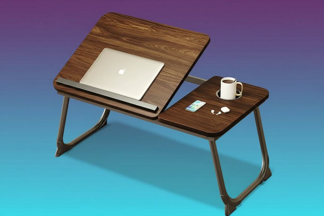Mesa Plegable Ajustable para Portátil con Soporte para Taza