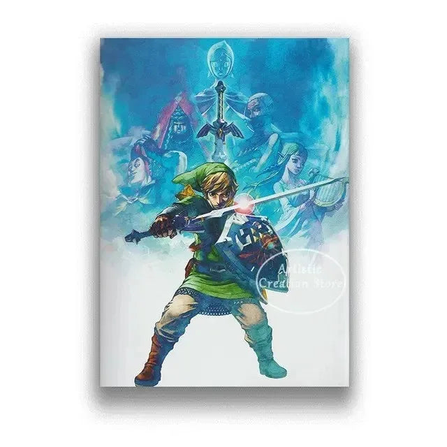 Poster Video Game Canvas Painting Zelda · Decoración Setup Gamer y Escritorio