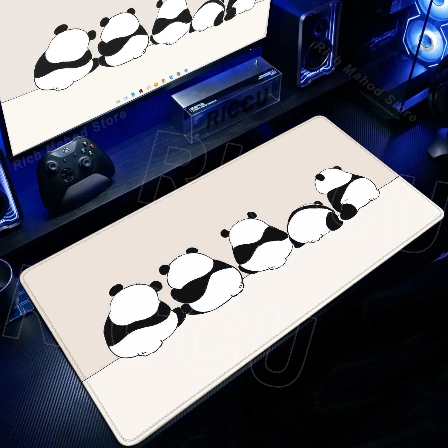 Alfombrilla Gaming XXL Panda Kawaii - Mouse Pad Grande con Bordes Cosidos
