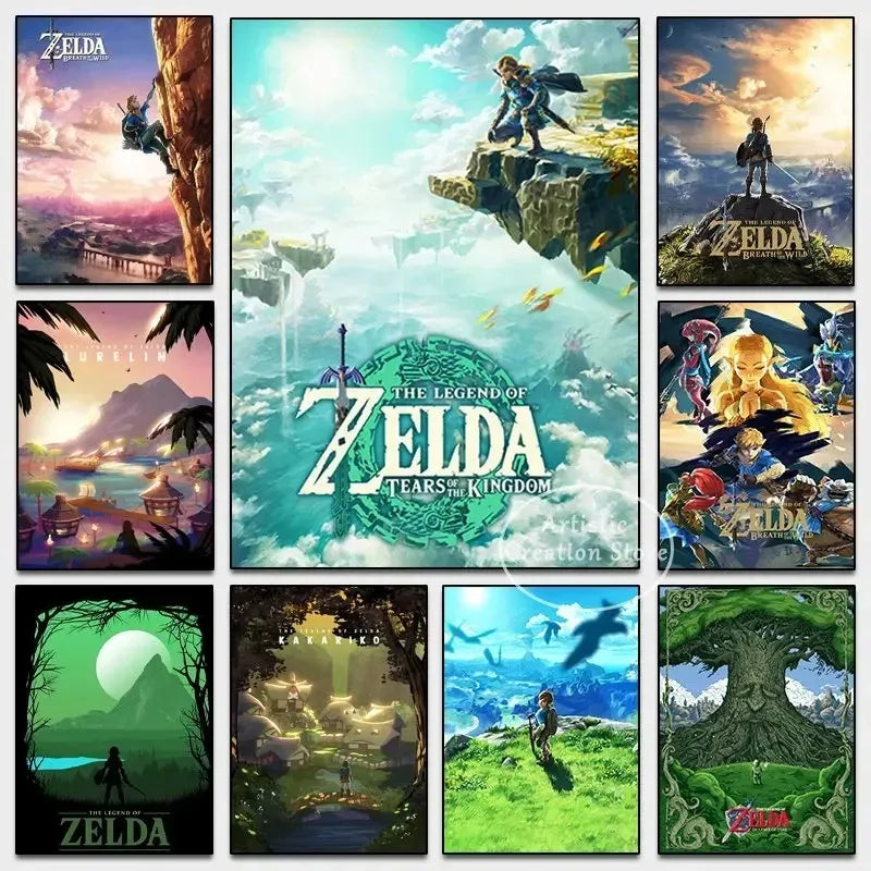 Poster Video Game Canvas Painting Zelda · Decoración Setup Gamer y Escritorio
