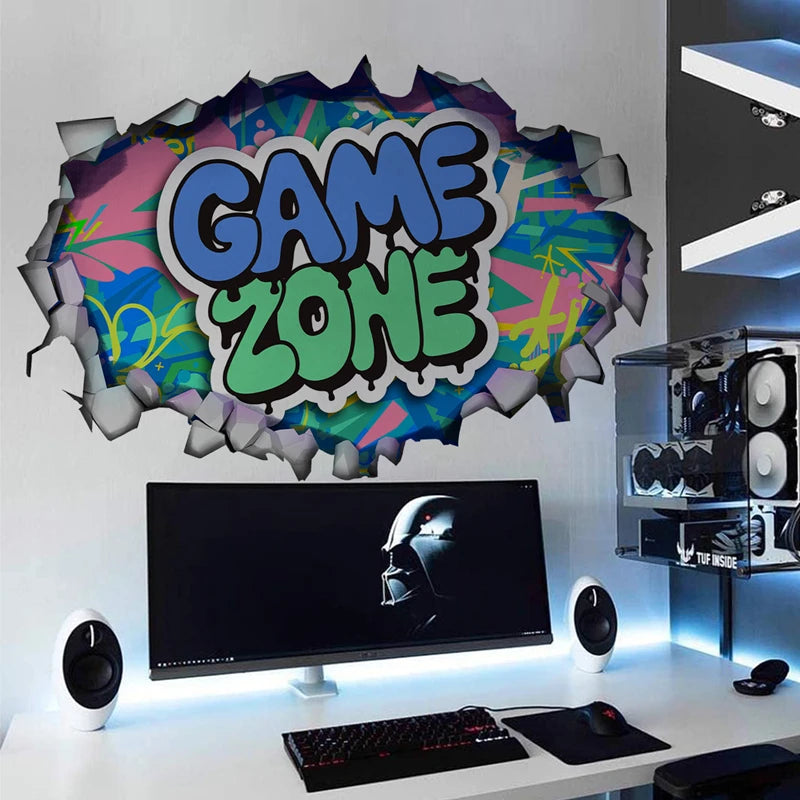 Poster Gaming Wall Hole Art · Decoración Setup Gamer y Escritorio