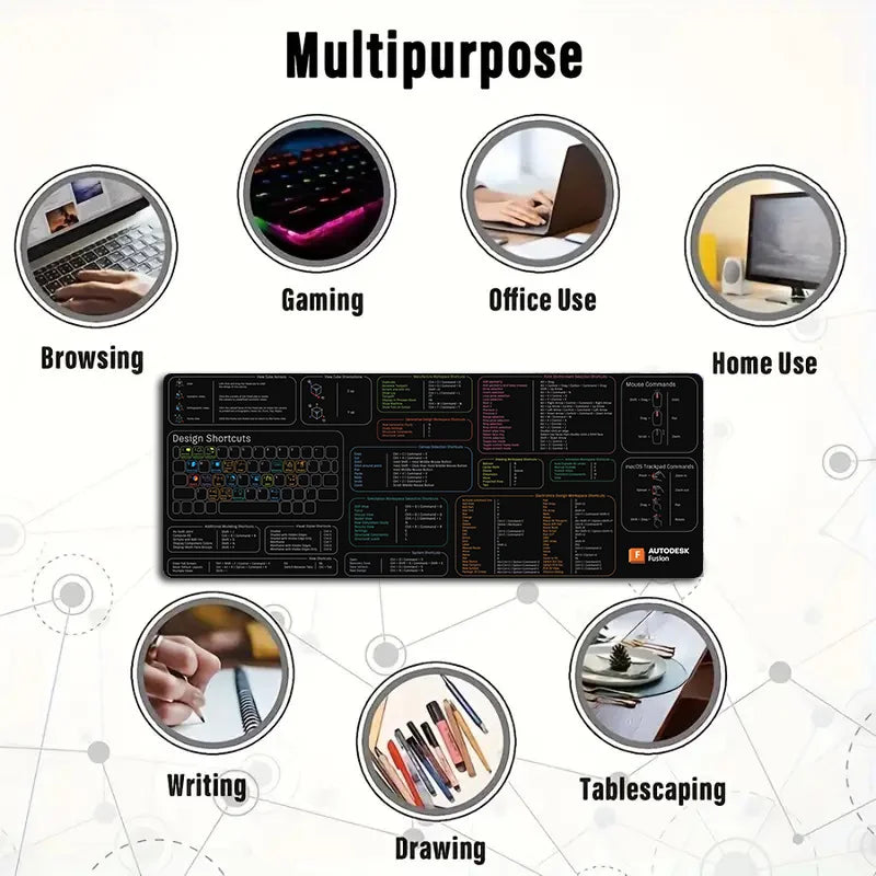 Alfombrilla Gaming XXL AUTODESK · Mouse Pad con Atajos para Programadores Setup Gamer