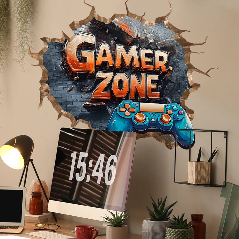 Poster Gaming Wall Hole Art · Decoración Setup Gamer y Escritorio