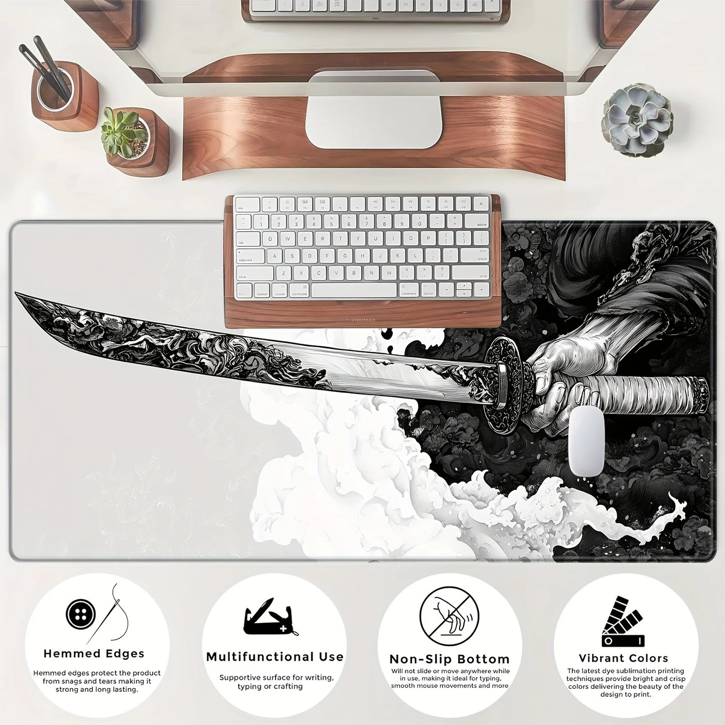 Alfombrilla Gaming Samurái Japonés - Extended Mouse Pad Lavable Premium 60x30cm
