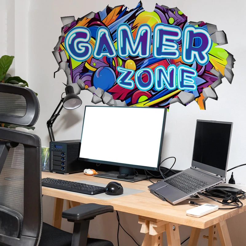 Poster Gaming Wall Hole Art · Decoración Setup Gamer y Escritorio