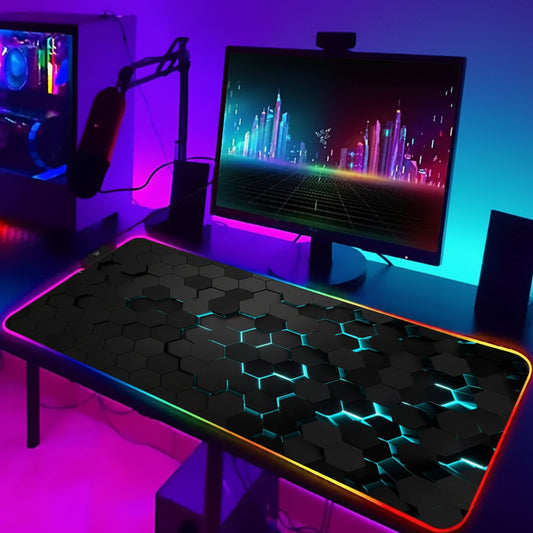 Alfombrilla Gaming RGB Mairuige Geometric Art - LED XXL Extra Gruesa 4mm 35x25cm