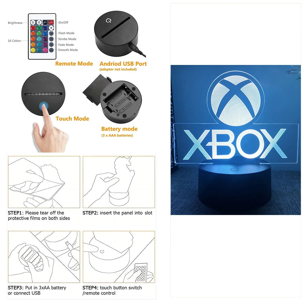 Neón LED GAMER 3D Night · Iluminación Setup Gaming 20cm