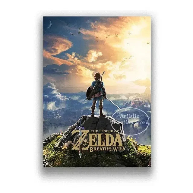 Poster Video Game Canvas Painting Zelda · Decoración Setup Gamer y Escritorio