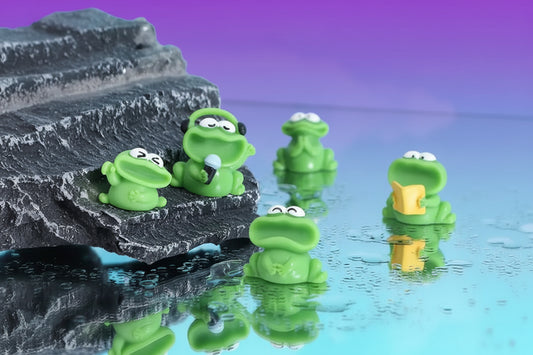 Figura Decorativa Ranas Cantoras de Resina - Ornamento Kawaii para Escritorio