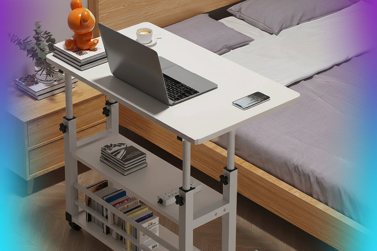 Escritorio Portátil Ajustable con Ruedas - Mesa Móvil para Portátil con Almacenamiento