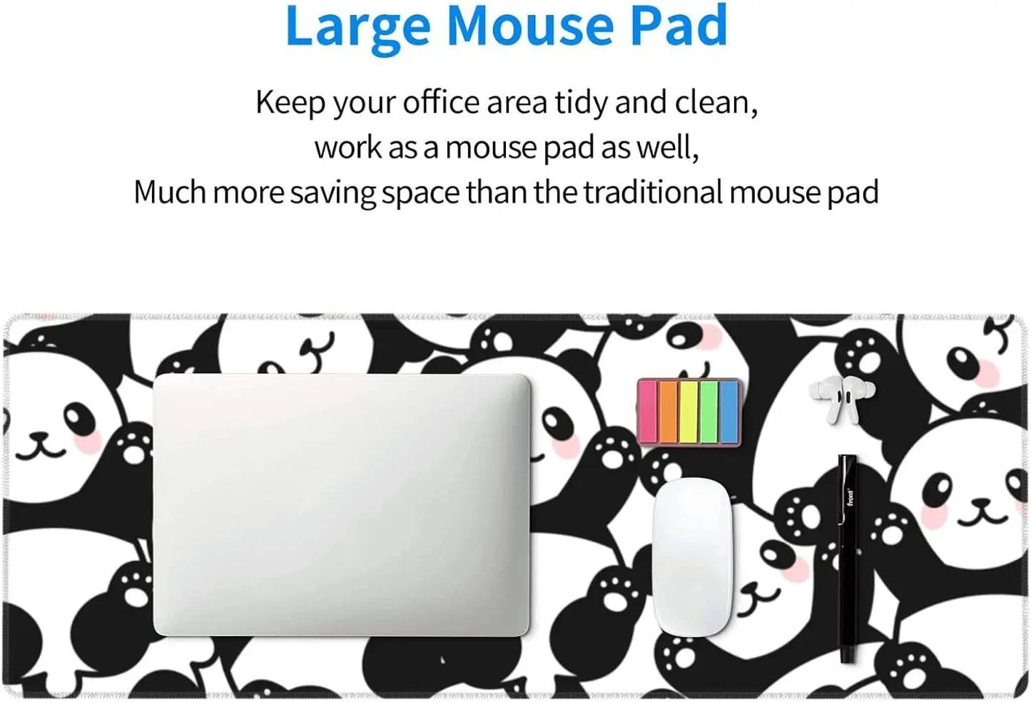 Alfombrilla Gaming XL Panda Adorable - Mouse Pad Grande con Bordes Cosidos