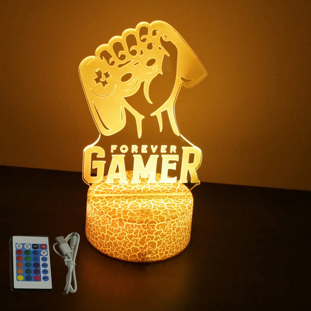 Neón LED GAMER 3D Night · Iluminación Setup Gaming 20cm