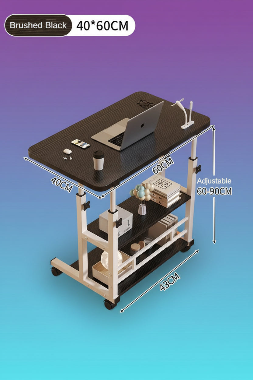 Escritorio Móvil Portátil con Altura Ajustable y Ruedas - Mesa de Estudio con Almacenamiento