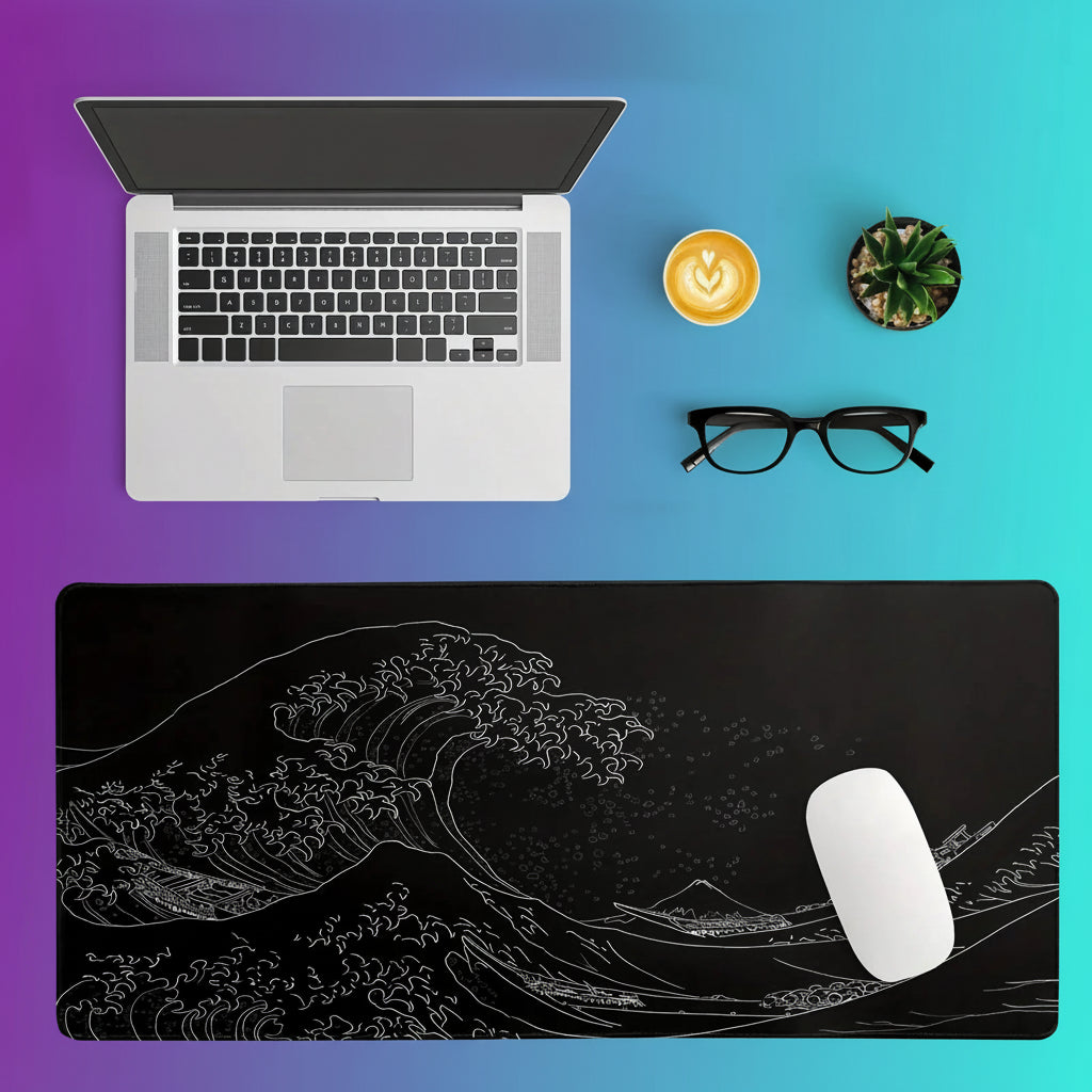 Alfombrilla Gaming Grande Olas del Mar - Mouse Pad XXL 700x300mm con Bordes Cosidos