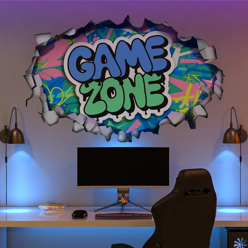 Poster Gaming Wall Hole Art · Decoración Setup Gamer y Escritorio