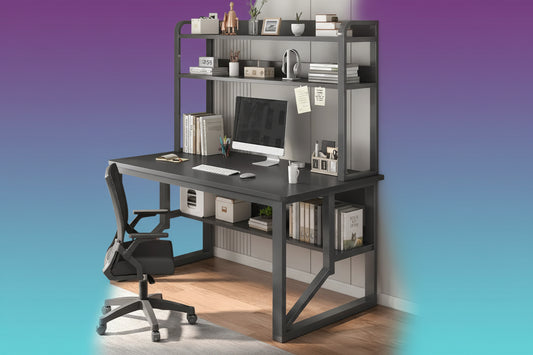 Escritorio Moderno Integrado con Estantería - Diseño Minimalista con Almacenamiento