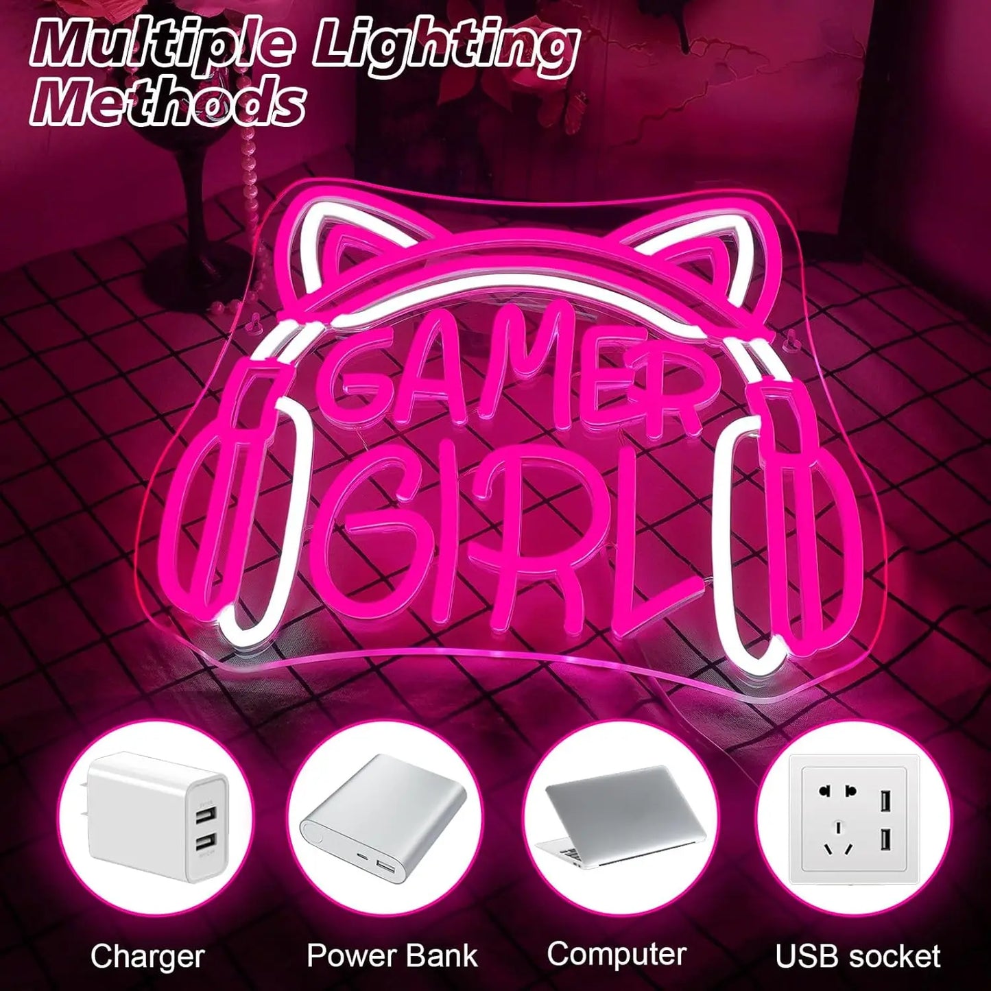 Neón LED Gamer Girl Gaming · Iluminación Setup Gaming