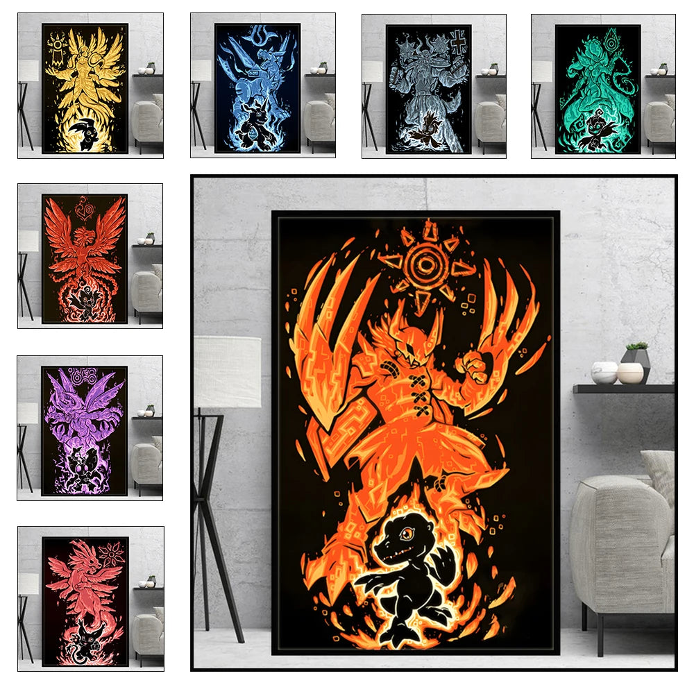Poster Digimon Character Wall Hanging · Decoración Setup Gamer y Escritorio