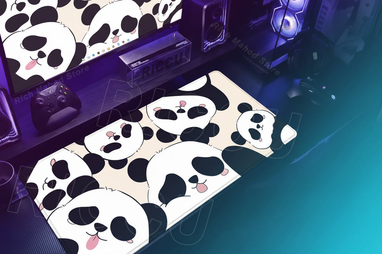 Alfombrilla Gaming XXL Panda Kawaii - Mouse Pad Grande con Bordes Cosidos