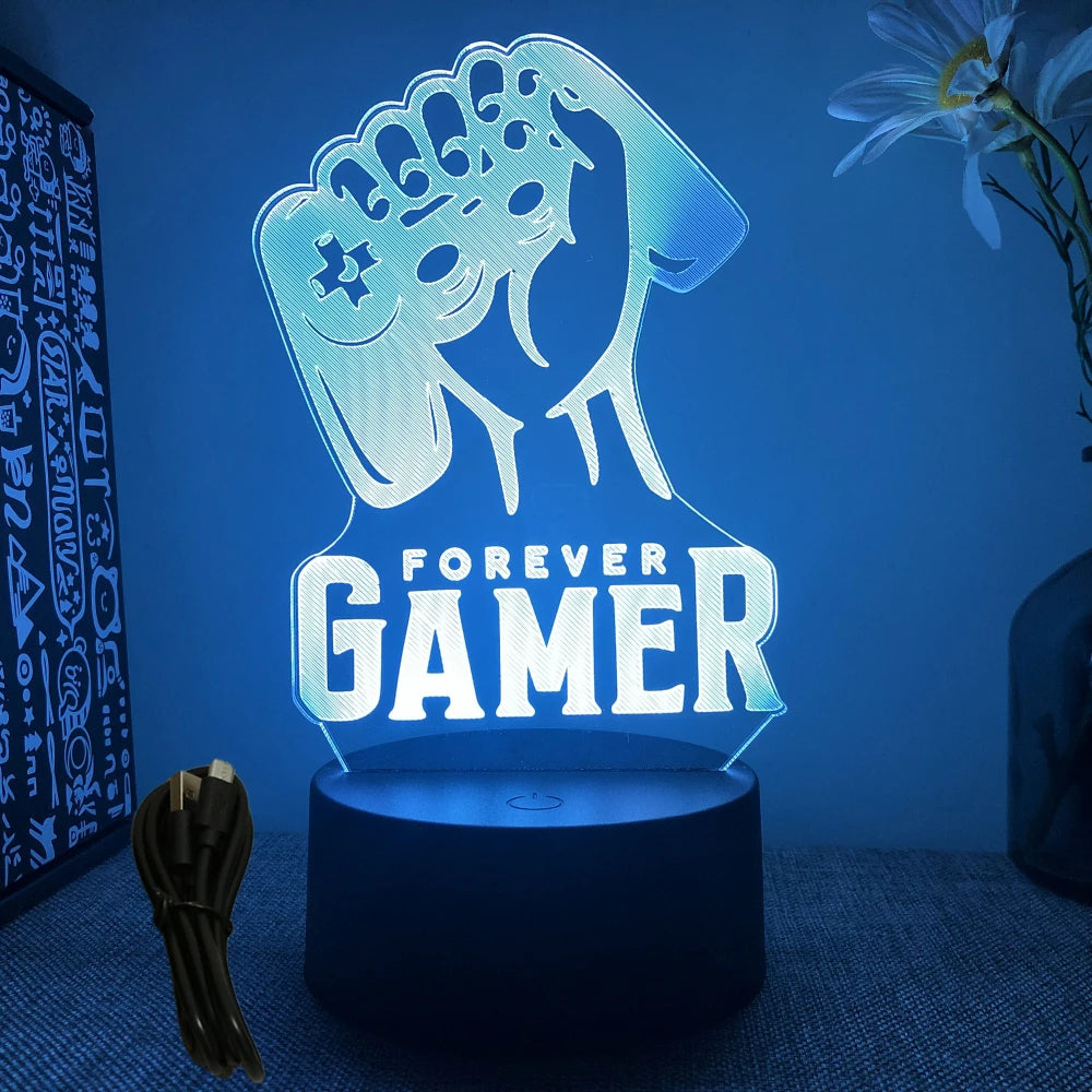 Neón LED GAMER 3D Night · Iluminación Setup Gaming 20cm