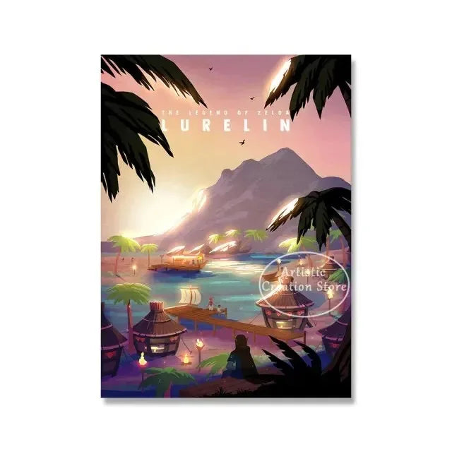 Poster Video Game Canvas Painting Zelda · Decoración Setup Gamer y Escritorio