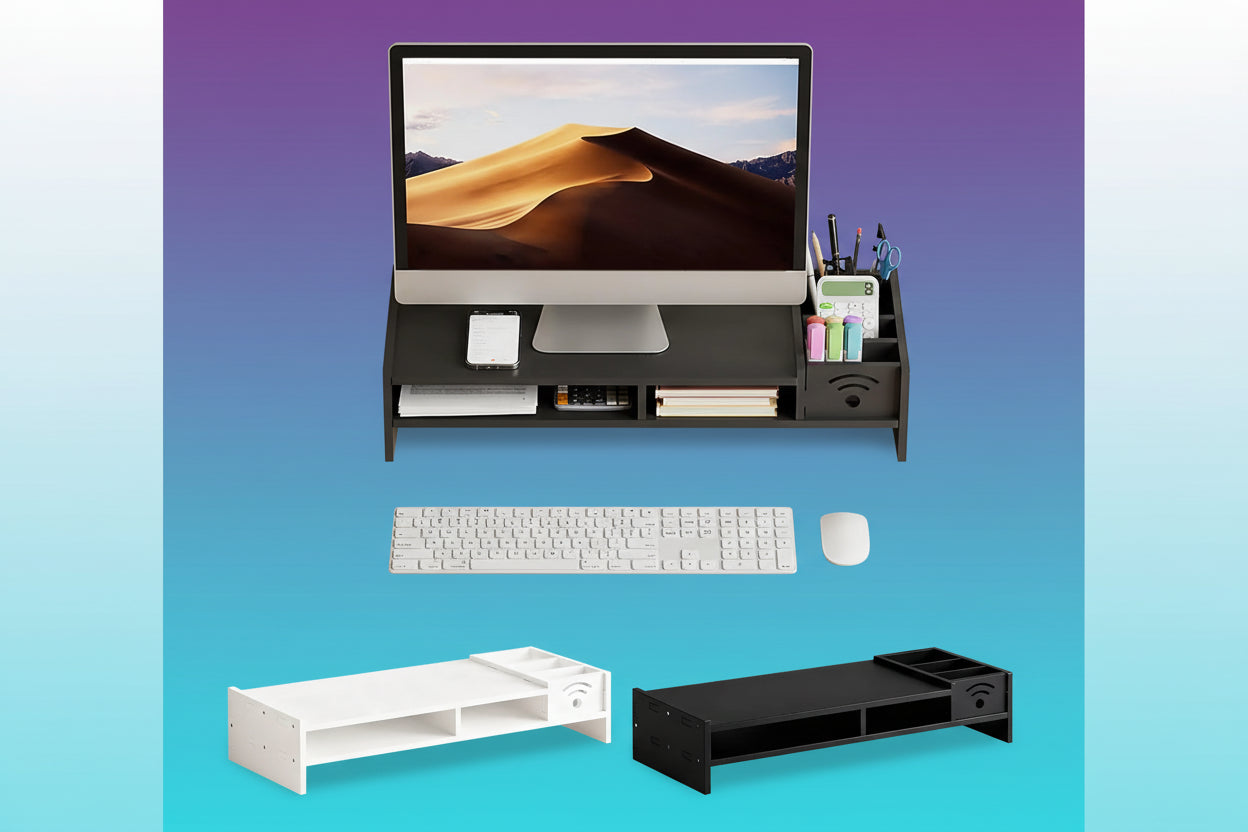 Soporte Elevador de Monitor de 2 Niveles con Almacenamiento - Organizador de Escritorio