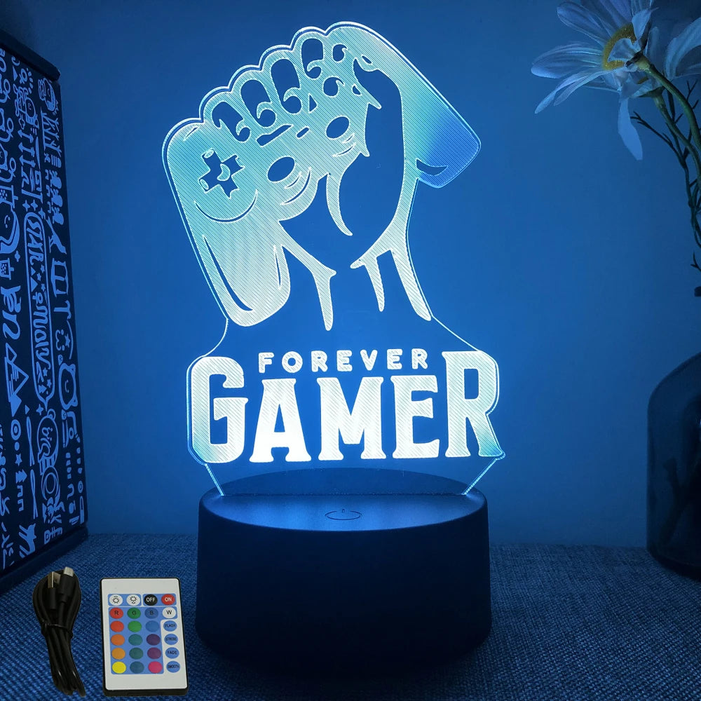 Neón LED GAMER 3D Night · Iluminación Setup Gaming 20cm