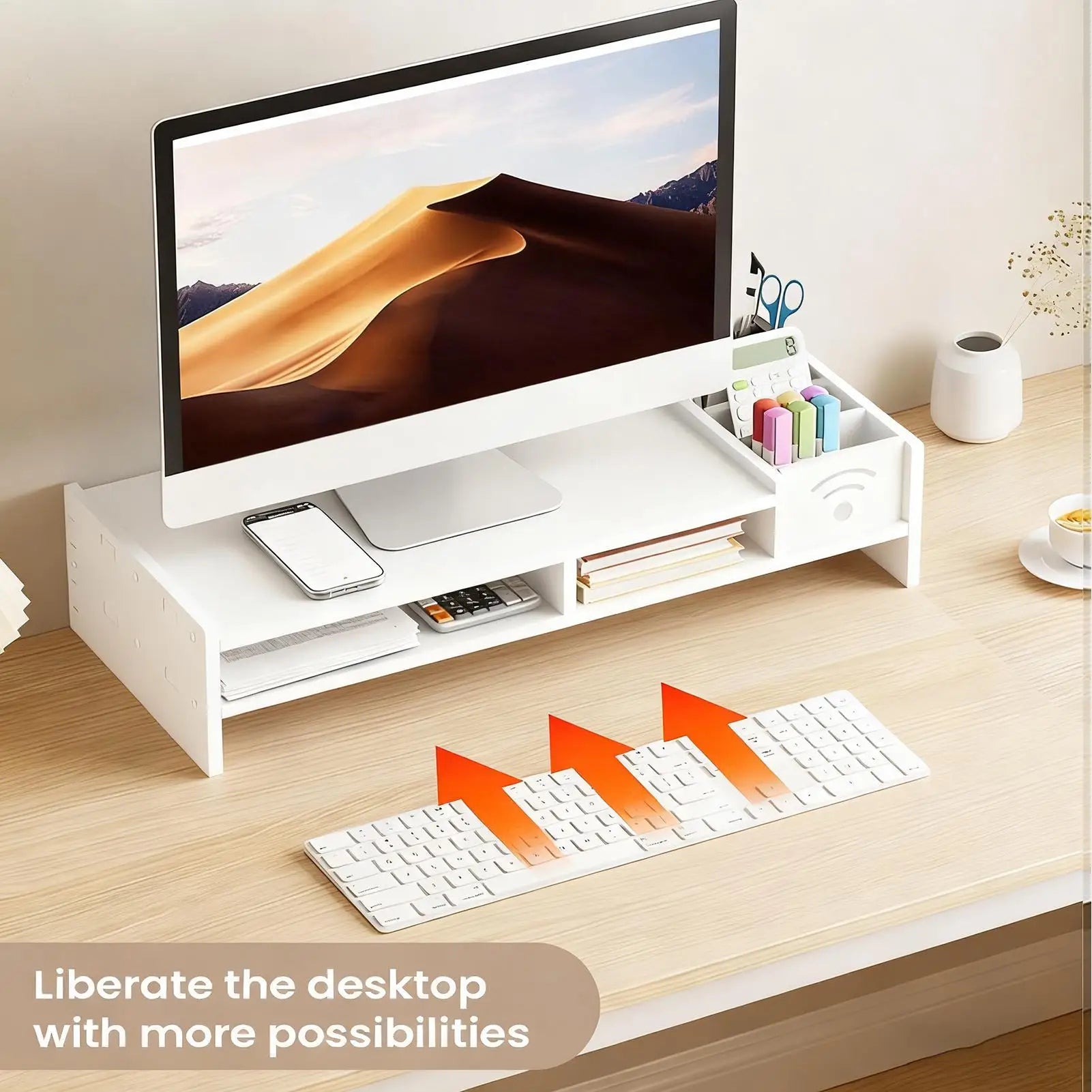 Soporte Elevador de Monitor de 2 Niveles con Almacenamiento - Organizador de Escritorio