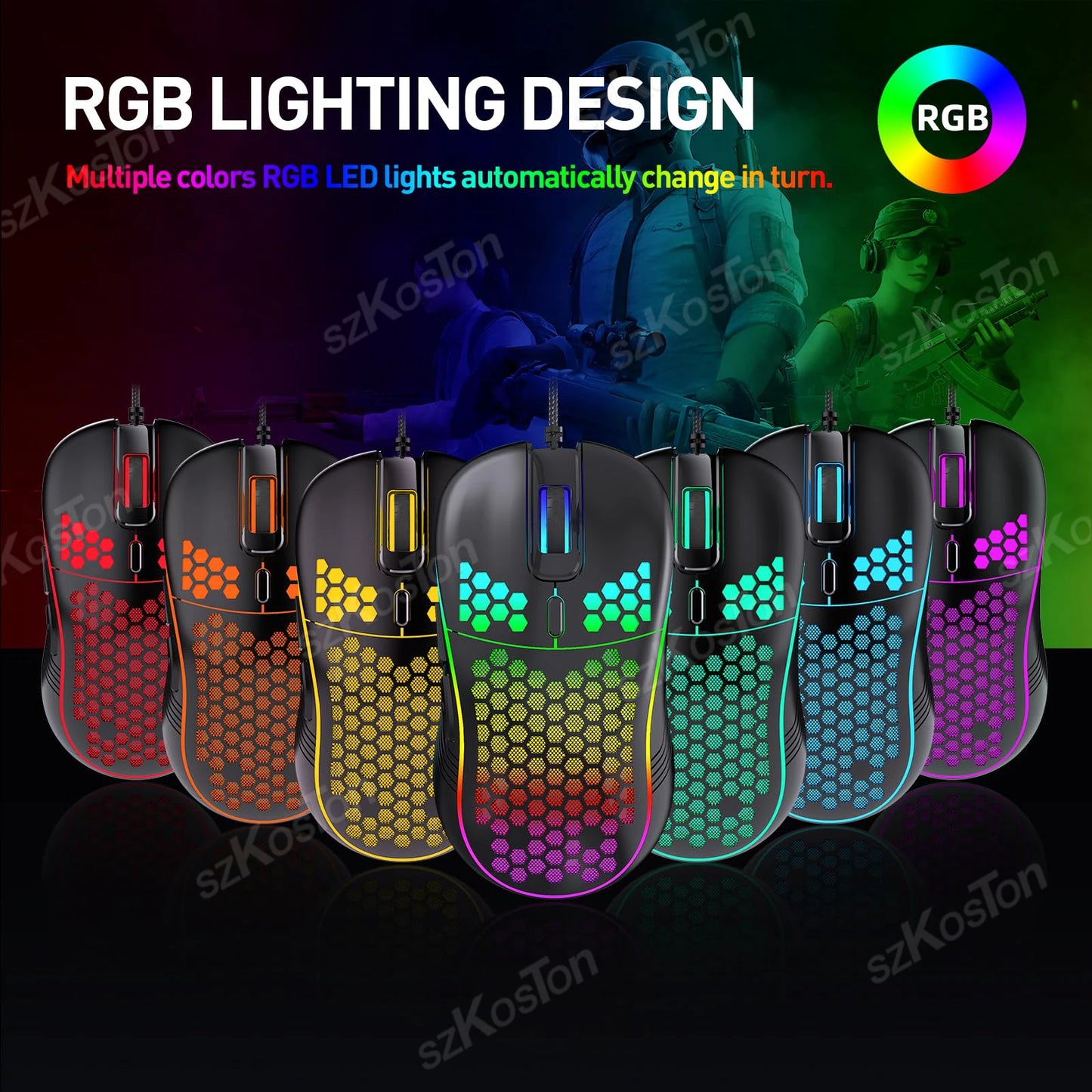Mouse Gamer SZKOSTON Ultraligero RGB