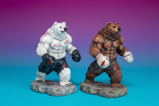 Figura Oso Boxeador Resina - Estatua Decorativa Vintage para Escritorio Gaming