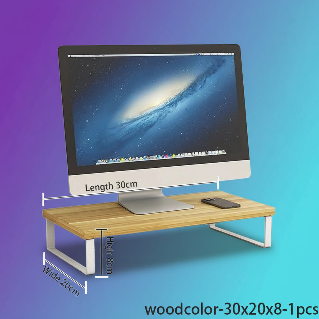 Soporte Elevador de Madera para Monitor y Portátil con Almacenamiento