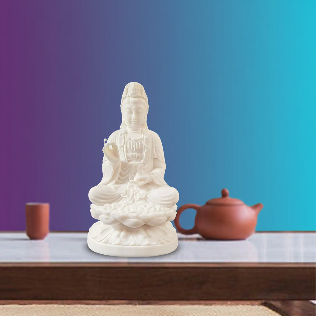 Estatua Guanyin Bodhisattva Tallada en Nuez de Marfil - Decoración Zen