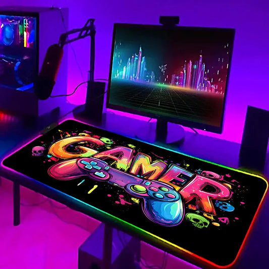 Alfombrilla Gaming RGB XXL - Diseño Gamepad con Retroiluminación LED