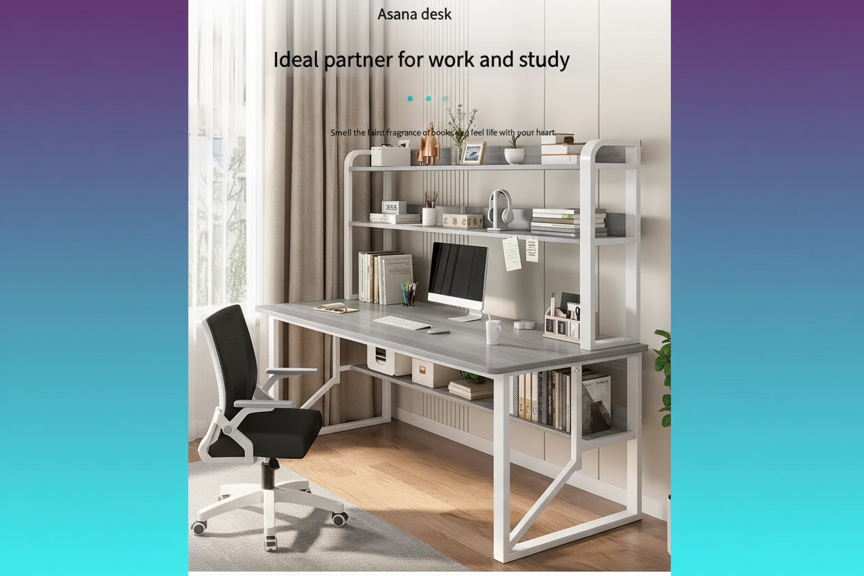 Escritorio Moderno Integrado con Estantería - Diseño Minimalista con Almacenamiento