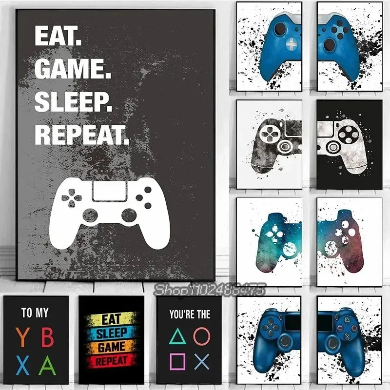 Poster Game Gaming Room Gamepad · Decoración Setup Gamer y Escritorio