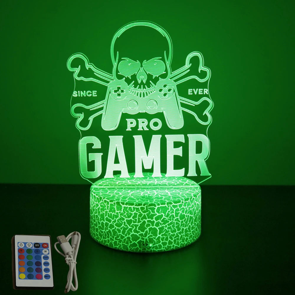 Neón LED GAMER 3D Night · Iluminación Setup Gaming 20cm