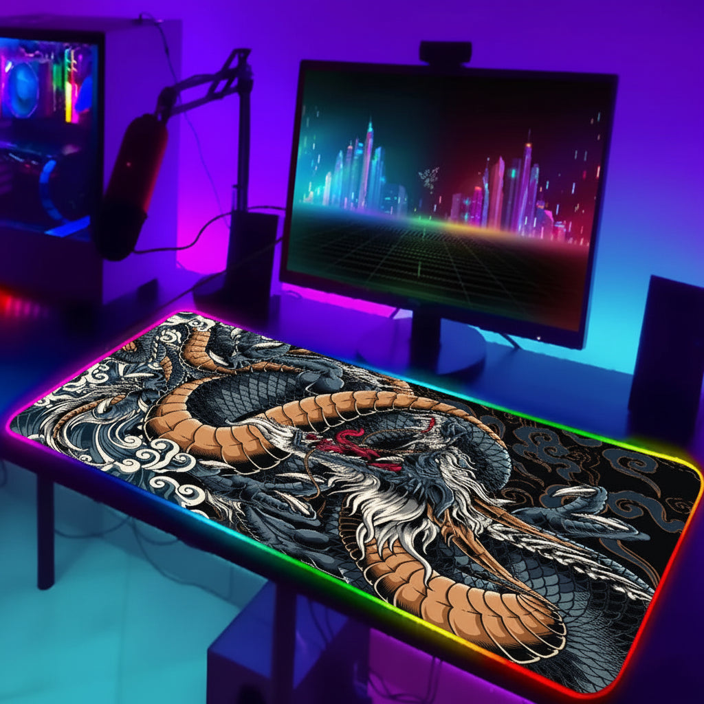 Alfombrilla Gaming RGB Dragón Chino XXL - LED Multicolor