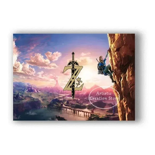 Poster Video Game Canvas Painting Zelda · Decoración Setup Gamer y Escritorio