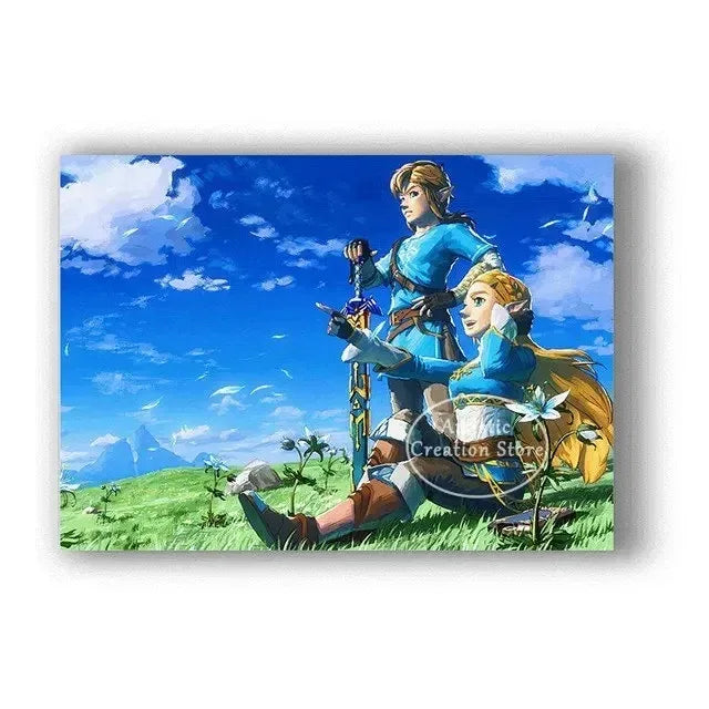 Poster Video Game Canvas Painting Zelda · Decoración Setup Gamer y Escritorio
