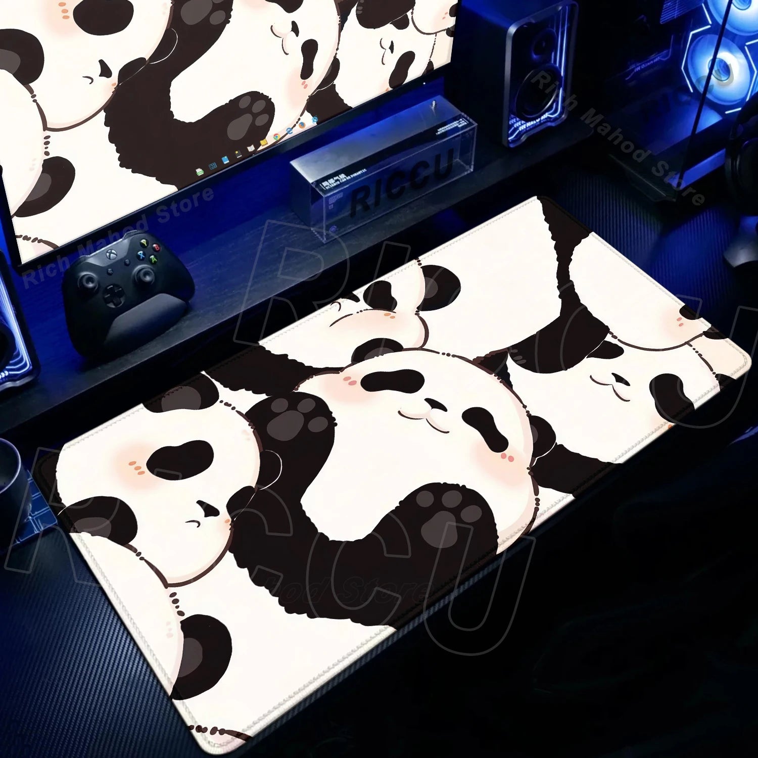 Alfombrilla Gaming XXL Panda Kawaii - Mouse Pad Grande con Bordes Cosidos
