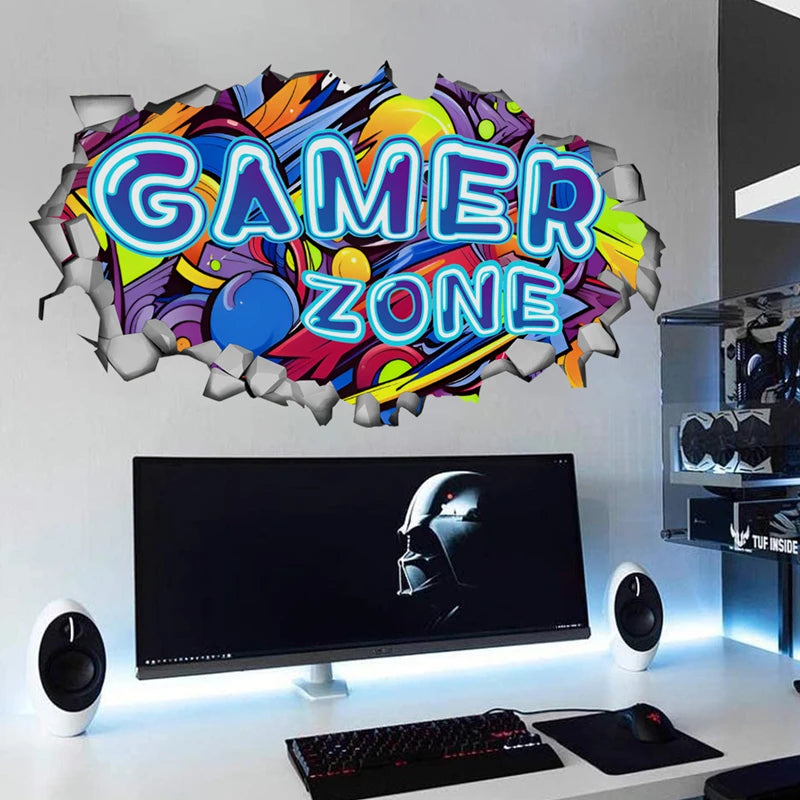 Poster Gaming Wall Hole Art · Decoración Setup Gamer y Escritorio
