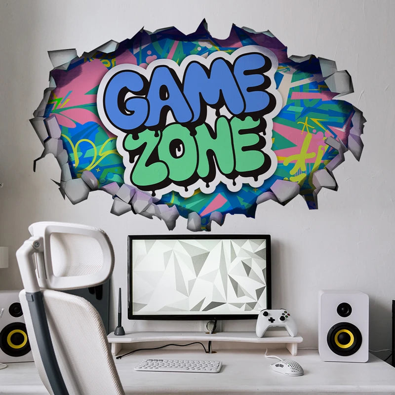Poster Gaming Wall Hole Art · Decoración Setup Gamer y Escritorio