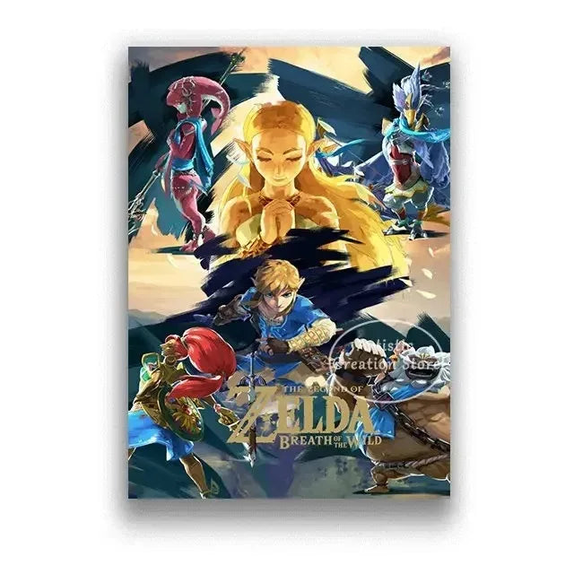 Poster Video Game Canvas Painting Zelda · Decoración Setup Gamer y Escritorio