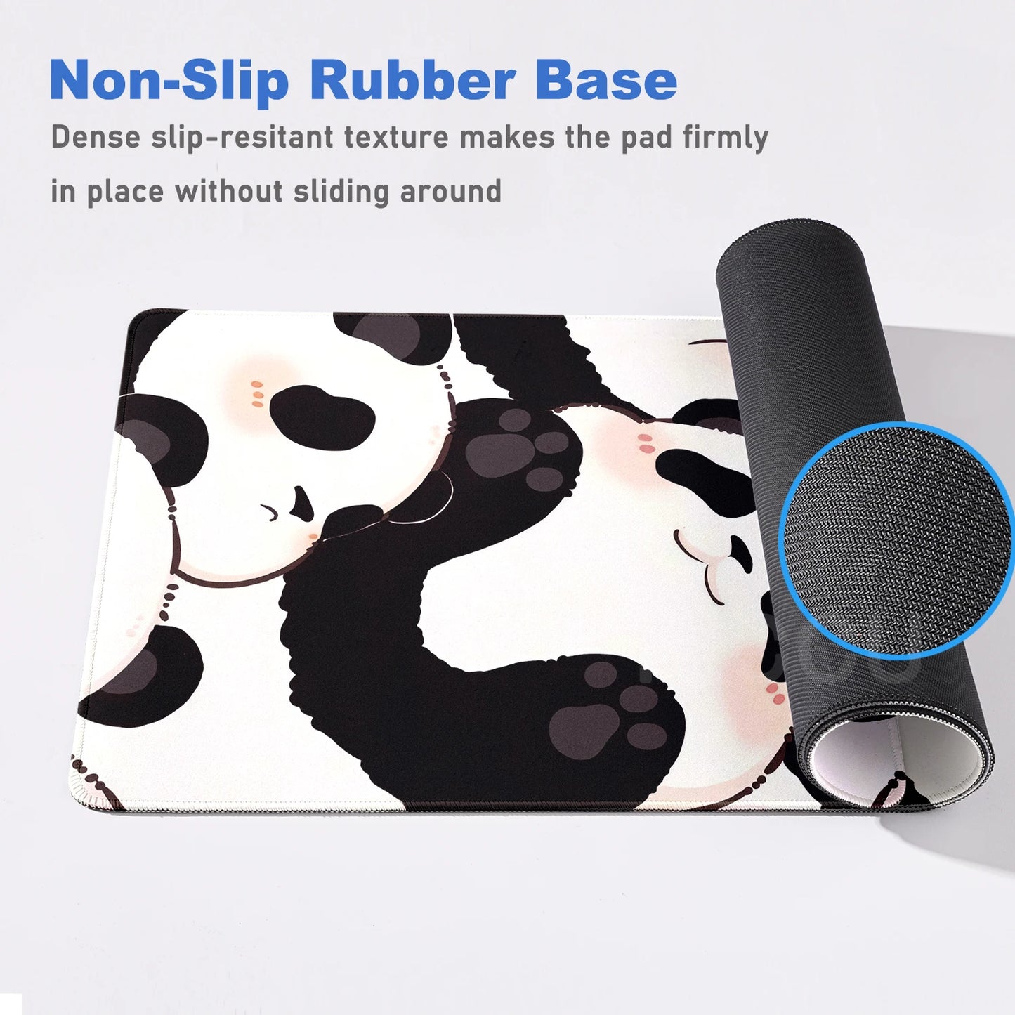 Alfombrilla Gaming XXL Panda Kawaii - Mouse Pad Grande con Bordes Cosidos
