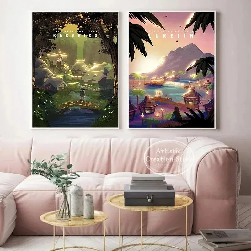 Poster Video Game Canvas Painting Zelda · Decoración Setup Gamer y Escritorio