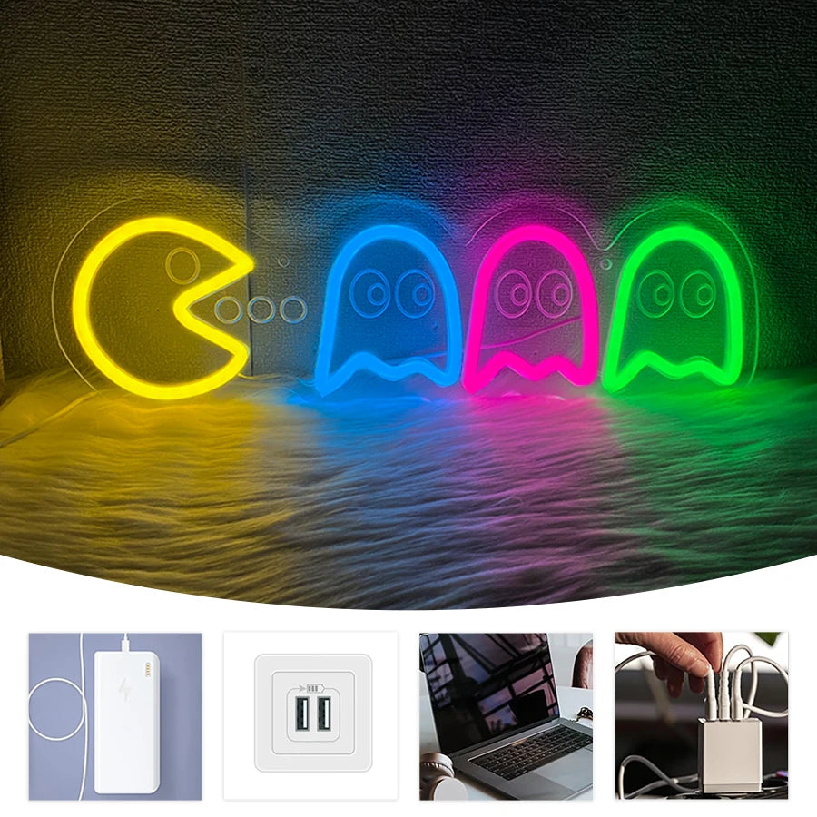 Neón LED Game Cartoon Icon · Iluminación Setup Gaming