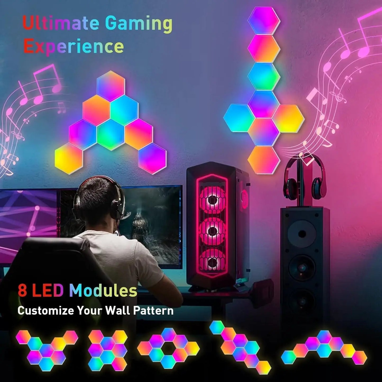 Iluminación LED Hexagon Night Gaming · Iluminación Setup Gaming