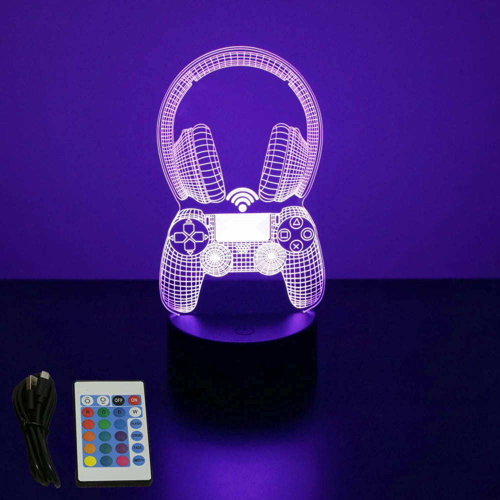 Neón LED GAMER 3D Night · Iluminación Setup Gaming 20cm