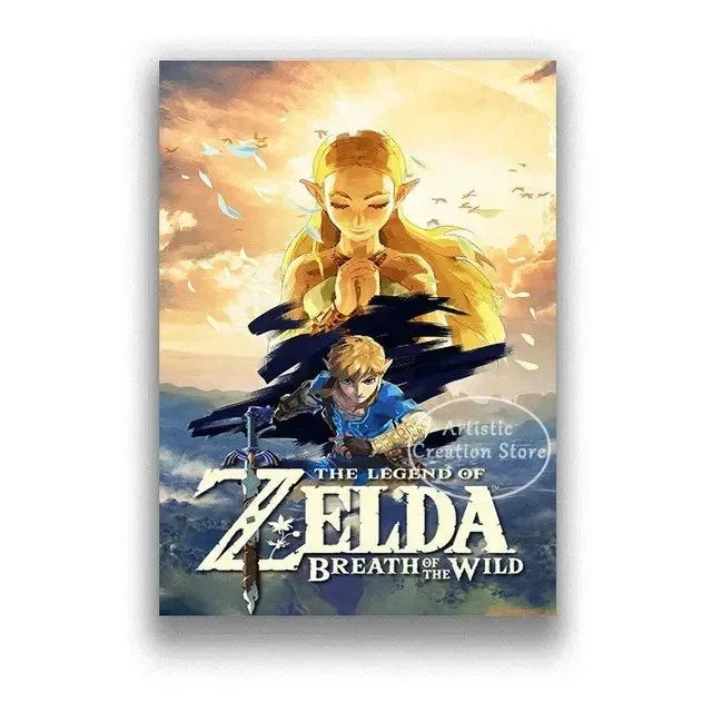 Poster Video Game Canvas Painting Zelda · Decoración Setup Gamer y Escritorio