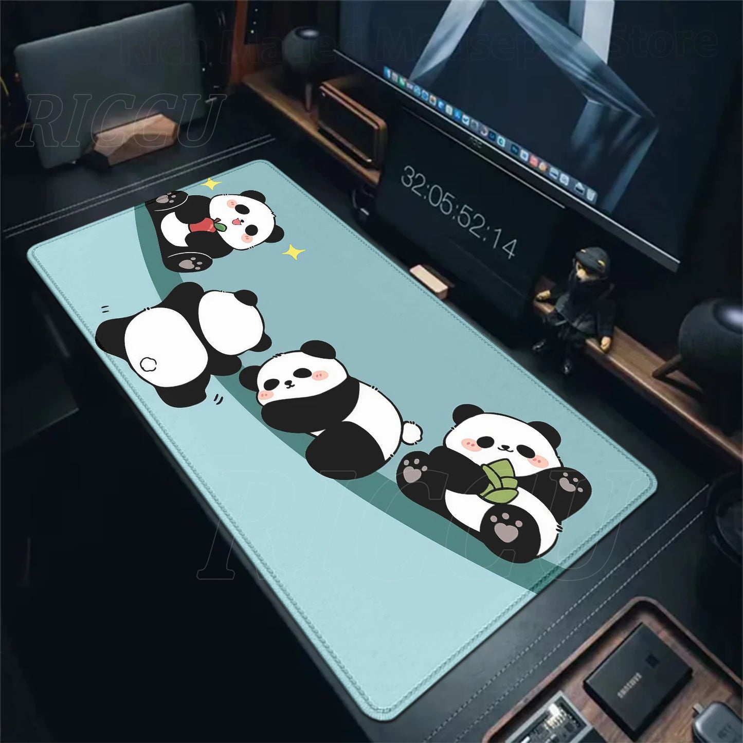 Alfombrilla Gaming XXL Panda Kawaii - Mouse Pad Grande con Bordes Cosidos